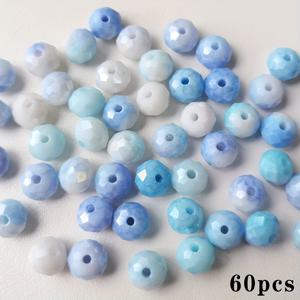 TEMU 60개 8mm 블루 오스트리아 론델 유리 비즈 - DIY 주얼리 만들기용, 팔찌, 목걸이용 커팅된 휠 모양 루스 비즈 - 생동감 있는 블루 그라데이션 색상, 수제 공예용 고품질 유리 비즈, 반사 비드 품질, 매끄러운 비드 표면