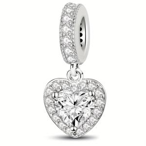 TEMU 1개 925 실버 도금 생일석 하트 펜던트, 오리지널 팔찌 또는 뱅글에 적합, DIY 주얼리 만들기에 완벽한 여성용 발렌타인데이 선물