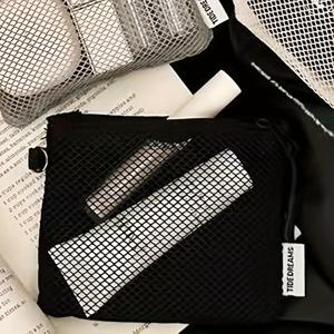 TEMU 메쉬 지퍼 파우치 - 휴대용 메이크업, 화장품 및 화장품 정리 가방, 이중 수납공간의 컴팩트 여행 정리함, 립스틱, 여행용 메이크업 가방에 완벽한 필수품