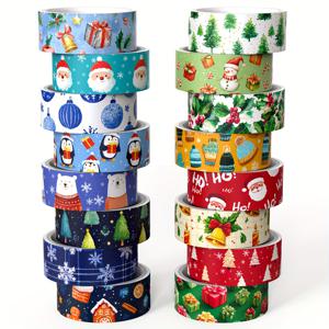 TEMU 16개 JOYSOONG 겨울 크리스마스 와시 테이프 롤 - 눈사람, 크리스마스 트리, 장식 테이프 DIY 공예, 스크랩북, 선물 포장, 파티 장식용 - 불렛저널 & 휴일을 위한 축제 와시 테이프|카드스티커