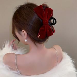 TEMU 1/2개 벨벳 나비 신상 대형 헤어 클립, 레드 크리스마스 여성용 헤어 액세서리, 하이 포니테일 상어 클립 가을 겨울 헤어웨어