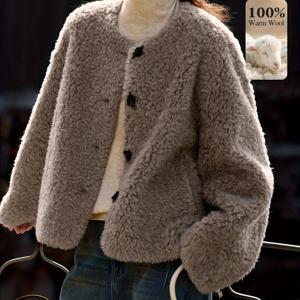 TEMU XWI 여성 가을/겨울 신상 인조 트림 코트, 100% 울 럭셔리 코트, 우아하고 세련된 신상 가을/겨울 여성 울 코트 인조 트림