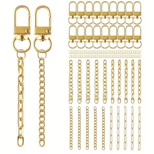 TEMU 20개 골든 톤 립글로스 키체인 제작 키트 (20개 골든 클립, 20개 확장 체인 & 200개 오픈 링 포함) - 주얼리 제작, 핸드백, 액세서리, 지갑 제작, 지갑 제작 용품을 위한 공예 키트 | 장식 립스틱 | 내구성 좋은 메탈 클립