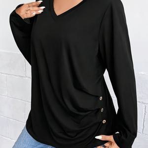 TEMU 플러스 사이즈, 크로스보더 유럽&미국 여성용 롱슬리브 티셔츠 - 가을/겨울 2024 패션