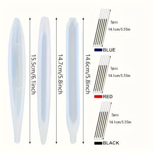 TEMU 3pcs 투명 실리콘 펜 모양, 15pcs 레진 충전으로 DIY 라운드 볼펜 펜 모양, 에폭시 레진 공예, 보석 만들기