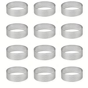 TEMU 스테인리스 스틸 원형 타트 링 12개 세트 - 무스, 디저트, 케이크 장식을 위한 펀칭 몰드 - 크리스마스 페이스트리, 쿠키 커터, 과일 타트 몰드, 프랑스 치즈케이크 베이킹 도구에 적합