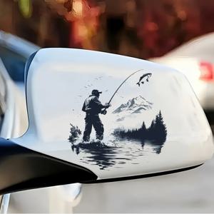 TEMU 6개 아름다운 낚시 장면 자동차 스티커 - 창의적인 만화 스타일, 모든 모델에 적합, 쉽게 붙이고 떼기 가능, 방수 및 내마모성, , 컴퓨터 등 장식용