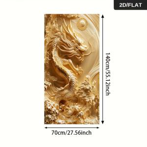 TEMU 2D 플랫, 대형 모던 골든 드래곤 캔버스 벽 아트 - 프레임리스 27.56x55.12인치 (70x140cm) 럭셔리 골든 드래곤 그림, 거실·침실·복도 장식용 - 아시아 스타일의 강렬한 작품