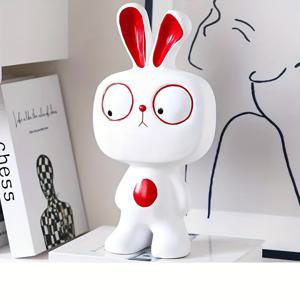 TEMU 귀여운 토끼 모양 레진 피규어 - 빨간색 & 귀, 감정적인 눈, 실내/실외 장식 (가정, 사무실, 교실용) - 크리스마스, 발렌타인데이, 토끼 장식, 토끼 피규어로 완벽, 책상꾸미기, 장식품