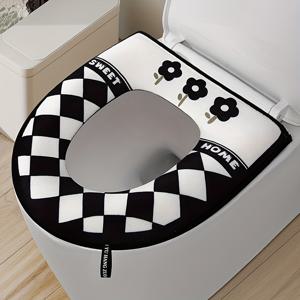 TEMU 1개, 사계절용 범용 지퍼 방수 변기 시트 커버 - 체크무늬 패턴과 