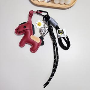 TEMU 레더 말키체인 + 수지 스마일페이스 참 - 귀여운 동물 가방액세서리, 카와이 선물용|키링|키링부자재