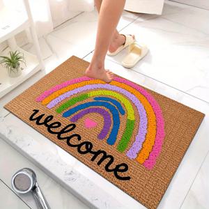 TEMU 디자인 매트, 세탁기 사용 가능 미끄럼 방지 폴리에스터 패드 - 욕실, 거실, 주방, 발코니, 세탁실, RV 및 출입구용 컬러풀 웰컴 매트 | 창의적인 홈 데코, 소형 실내 매트 | 내구성 있는 바닥 커버링, 기숙사 매트, 중립색 미끄럼 방지 인도 매트