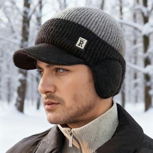 TEMU 남성용 겨울 니트 귀마개 모자, 야외용 보온 두꺼운 비니