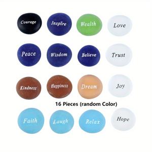 TEMU 라이프포스 글라스 인어의 메시지, 16가지 영감을 주는 단어, 유리 돌에 각인된 격려와 동기 부여, 다양한 해변 색상의 영감을 주는 단어들
