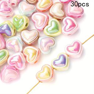 TEMU 30개 18x16mm 광택 있는 아크릴 하트 비즈, 파스텔 컬러 - DIY 주얼리 & 공예 액세서리, 창의적인 장식, 파티 선물 및 휴일 선물, 파티 장식 | 장식용 비즈 | 매끄러운 질감의 비즈, 주얼리 만들기용 비즈