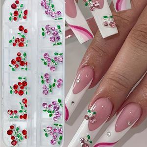 TEMU 36개 체리 네일 아트 장식, 라인스톤 포함, 3D 합금 글리터 매니큐어 장식, 네일 디자인을 위한 혼합 색상 체리 장식