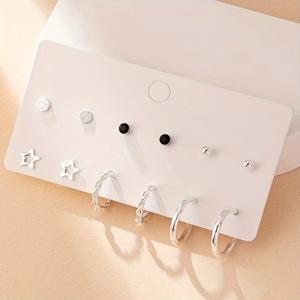 TEMU 6쌍 클래식 패션 심플 금도금 별 스터드 귀걸이 세트 | 여성 데일리 및 파티룩에 적합, 스테인리스 스틸 귀바늘, KC 골드 도금