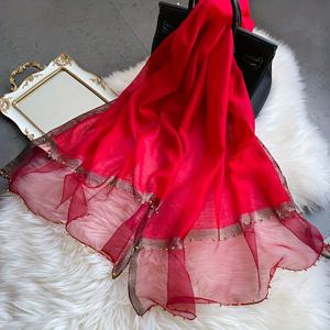 TEMU 항저우 진주 가우즈 스카프 여성용 봄과 가을 뽕나무 가우즈 스카프 다용도 엄마의 치파오 골드 스레드 숄 1팩