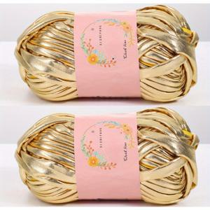 TEMU 2롤 골든 쉬머링 인조 가죽 실 - DIY 뜨개질 & 크로셰 프로젝트에 이상적 - 가방, 쿠션 & 카펫에 다용도