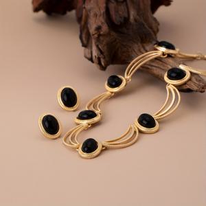 TEMU 목걸이 + 귀걸이 세트, 여성용 코트 스타일 주얼리, 타원형 기하학 디자인, 캐주얼 복장 및 선물용으로 완벽