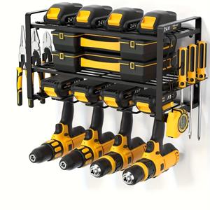 TEMU 1개 헤비듀티 벽부착형 차고 도구 정리대, 3단 메탈 드라이버 거치대 블랙 & 옐로우, 드릴 거치대 & 편리한 수납, 작업장, 다용도실에 적합