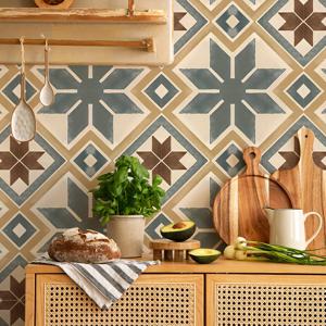 TEMU 10개 레트로 기하학 패턴 네 모서리 바닥 스티커, 두 가지 사이즈 제공 7.87인치/20cm, 11.81인치/30cm 침실 주방 거실 발코니 욕실 및 기타 장면에 적합, 자체 접착식 쉽게 떼어내고 내구성이 뛰어나며 홈 스티커, SUPSTICKER