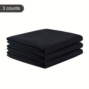 TEMU Kinhwa 마이크로파이버 천, 주방 수건, 블랙 티 수건, 바리스타 수건, 초고흡수성, 퍼지 없음, 워터마크 없음, 크기 40x60cm/15.7x23.6in, 3개, 블랙 와플 웨이브