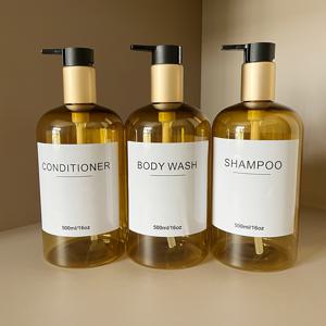 TEMU 3개 세트 무향 펌프 디스펜서, 500ml, 플라스틱, 무연, 재사용 가능, 샴푸, 컨디셔너, 바디워시용 방수 라벨 포함