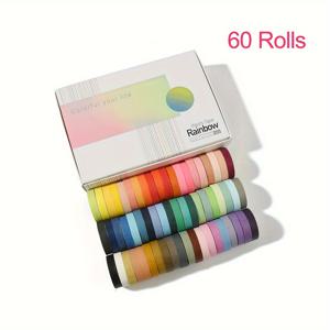 TEMU 40롤/60롤 무지개 손 계정 및 종이 테이프 세트, 손 계정 아트 스크랩북 노트북 플래너 컬러풀 장식용 테이프 스티커