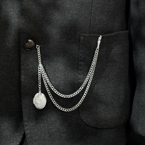 TEMU 1개 우아한 구리 꽃 배지 남성 정장 조끼 체인 옷깃 체인 포켓 체인 빈티지 시계 체인 열쇠고리 신제품 의류 액세서리 타원형 사진 앨범 상자 브로치, 가족 커플 선물, 고급 선물 상자