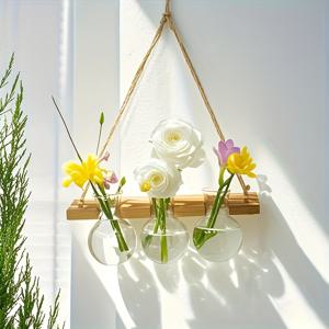 TEMU 1개, 벽걸이 식물 번식 6구 화분 2단 나무 선반 식물 테라리움 키트, 가정 사무실 정원 장식 화분, 실내 식물 벽 화분, 여성용 원예 선물