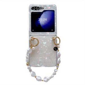 TEMU 삼성용 쉘 패턴 랜야드 접이식 폰 케이스 - 완벽한 보호 방지 낙하 커버, 창의적이고 심플한 니치 디자인, 갤럭시 Z Flip3, Z Flip4, Z Flip5, Z Flip6용