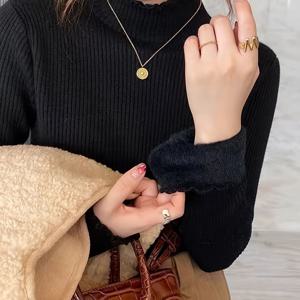 TEMU 여성용 우아한 러플 칼라 겨울 스웨터 - 두꺼운 플러시 안감 슬림핏 복부 컨트롤 긴팔 블러쉬 핑크 (또는 단색) 레이어링용 베이스 레이어 탑, 손세탁 가능한 가을 & 추운 날씨 스웨터|블라우스|옷|여성의류