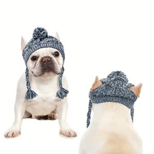 TEMU 1개 클래식 체크무늬 개 모자 - 소형 및 중형견용 부드럽고 따뜻한 겨울 귀 보호, 조절 가능한 끈 디자인, 작은 애완동물용 모자, 편안한 추위 방지 액세서리