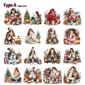 TEMU 1 팩 수제 크리에이티브 다이어리 소재 스티커 장식 레트로 크리스마스 및 커피 방수 수제 스티커 장식 사진 앨범 여행 노트북 DIY 스티커 장식