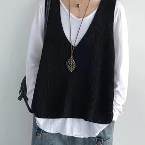 TEMU 플러스 사이즈, 가을-겨울 캐주얼 우아한 솔리드 컬러 V넥 베스트