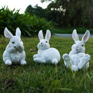 TEMU 3피스 토끼 조각상 세트 - 봄과 부활절 정원 장식, 실내외 레진 동물 조각품, 어머니날 및 발렌타인데이를 위한 완벽한 선물