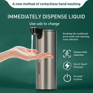 TEMU 터치리스 자동 비누 디스펜서 - 스마트 센서, USB 충전식, 욕실 및 세탁실 장식에 완벽한 선물, 손쉬운 핸즈프리 스티너, 스테인리스 스틸 소독제
