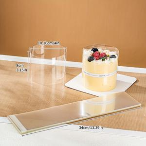 TEMU 20개 투명 무스 케이크 라운드 랩/4인치 접착식 케이크 몰드/DIY 케이크 칼라, 케이크 장식 및 무스 케이크 트리밍용