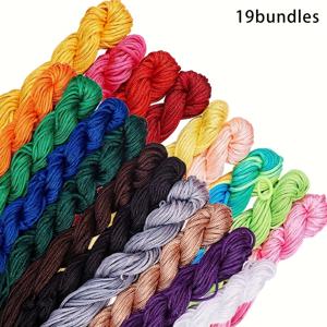 TEMU 1세트 19개의 나일론 실, 혼합 색상, 2mm 각, 보석 만들기, 빨강, 노랑, 파랑, 녹색, 보라색, 흰색, 검정색 포함, DIY 팔찌, 목걸이, 귀걸이에 완벽, DIY 보석 만들기 | 생동감 있는 색상 | 내구성 있는 나일론, 보석 만들기 용품