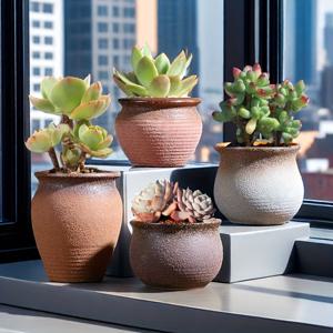 TEMU 4개 세트의 프로스트 세라믹 창틀 화분, 실내외 사용에 적합, 다육 식물 및 선인장에 완벽, 배수 구멍 포함, 크리스마스, 발렌타인데이, 어버이날, 집들이, 생일 등 선물로 이상적.