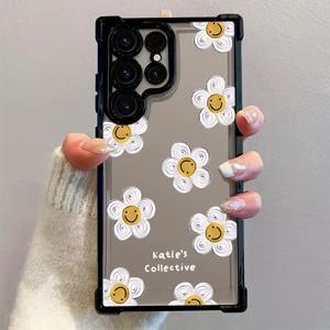 TEMU 폰 케이스: 귀여운 꽃무늬 갤럭시 S25 S24 S23 S22 S21 FE 울트라 플러스 4G 5G 호환, 안티드롭 투명 소프트 백커버