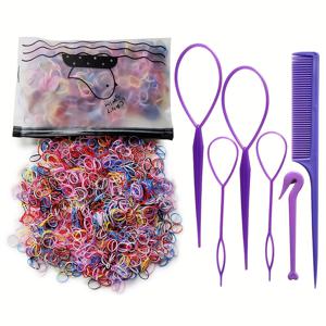 TEMU 1606피스 여아용 올인원 헤어액세서리 & 브레이딩 키트 - 빗, 가위형 스타일링 도구, RGB색상의 머리끈 (핑크/블루/퍼플/무지개/파스텔) - 내구성과 휴대성으로 여행·파티·학교에 완벽한 선물: 생일/크리스마스/졸업식을 위한 최고의 브레이디ング&데일리 헤어 스타일