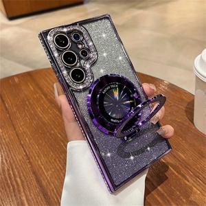 TEMU 폰 케이스: 글리터 그라데이션 라인스톤 자석 거울 브래킷 케이스 S25 S24 울트라 S23 S22 플러스 FE A55 A35 A16 A56 A36 여성용