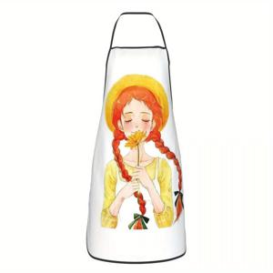 TEMU 1pc Anne of Green Gables Apron - 폴리에스터, 긴 소매, 빨간 머리, 꽃무늬 디자인, 요리, 베이킹, 주방 청소에 완벽, 베이킹 아프론 | 유쾌한 디자인 | 내구성 있는 아프론, 베이킹용 아프론