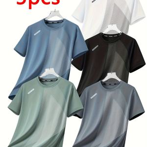 TEMU 남성용 여름 통기성 발수 운동 티셔츠 5팩 - 빠른 건조 반팔 라운드넥 캐주얼 러닝 헬스 셔츠 멀티컬러 팩 (스포츠, 트레이닝, 아웃도어용) - 팀, 코치용 대량 패키지