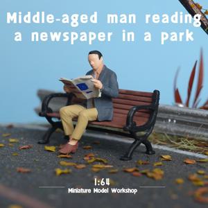 TEMU 2pcs Scale 미니어처 모델 - 공원에서 신문을 읽는 중년 남성, DIY 풍경, 창의적인 장면 및 대형 사진을 위한 세부 ABS 인물, 공원 장면 액세서리 | 세부 미니어처 | 내구성 있는 미니어처, 공원 장식