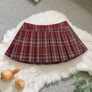 TEMU 우아한 방향 여성용 A라인 플리츠 스커트 - 골든 더스트 버건디 체크 테니스 스커트, 논-스트레치 원단, 로우라이즈 플레어드 헴 봄/여름/가을용, 캐주얼 & 포멀웨어, 여름 의상, 클래식 디자인, 맞춤형 핏, 스타일리시 여성
