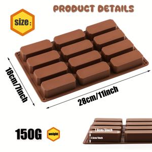 TEMU 1개 대형 사각 실리콘 캔디/초콜릿/프로틴 바 몰드, 12구 비스틱 BPA 프리 몰드 - 쉬운 탈형, DIY 에너지 바, 트뤼플, 비누, 얼음, 케이크, 가나슈, 버터용 직사각형 트레이 - 오븐, 냉동고, 식기세척기 호환 - 크리스마스, 발렌타인데이, 어머니날, 졸업 선물에 이상적 - 내구성 있고 유연한 주방 몰드