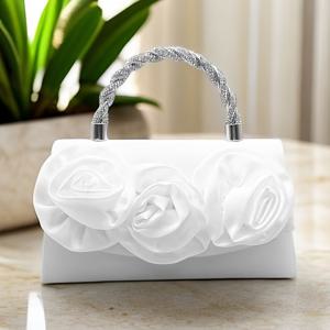 TEMU 우아한 화이트 플로럴 라인스톤 클러치 백 - 빈티지 스타일의 저녁 핸드백, 분리 가능한 스트랩, 자석 클로저 및 웨딩, 파티 및 정장 행사용 나일론 안감, 파티 액세서리, 세련된 디자인, 내구성 있는 구조